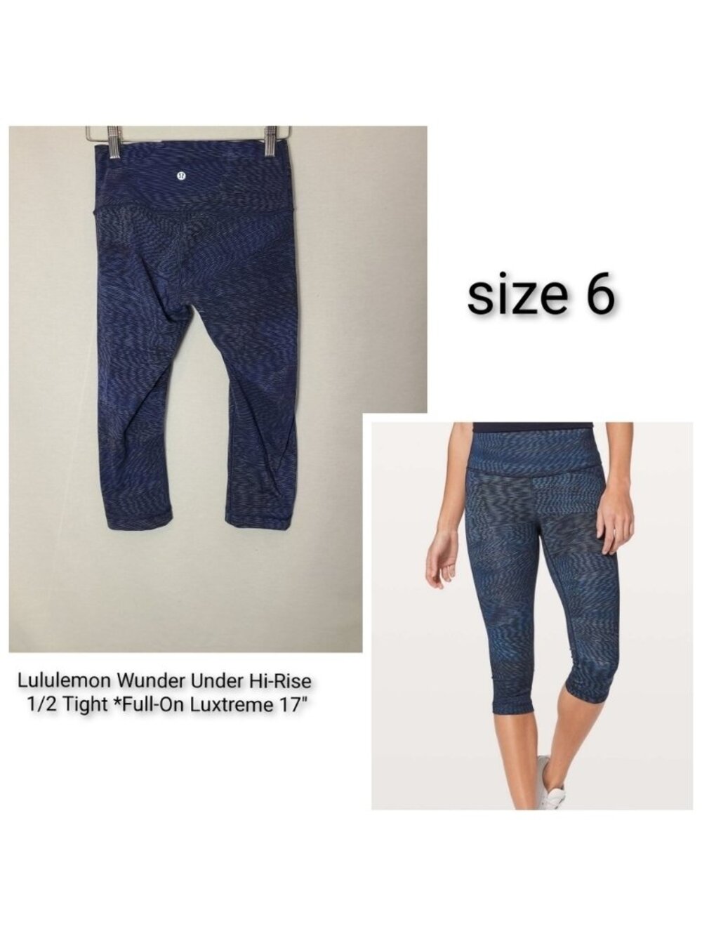Lululemon Wunder Under Hi-Rise 1/2 Tight *Full-On Luxtreme 17"- size 6
